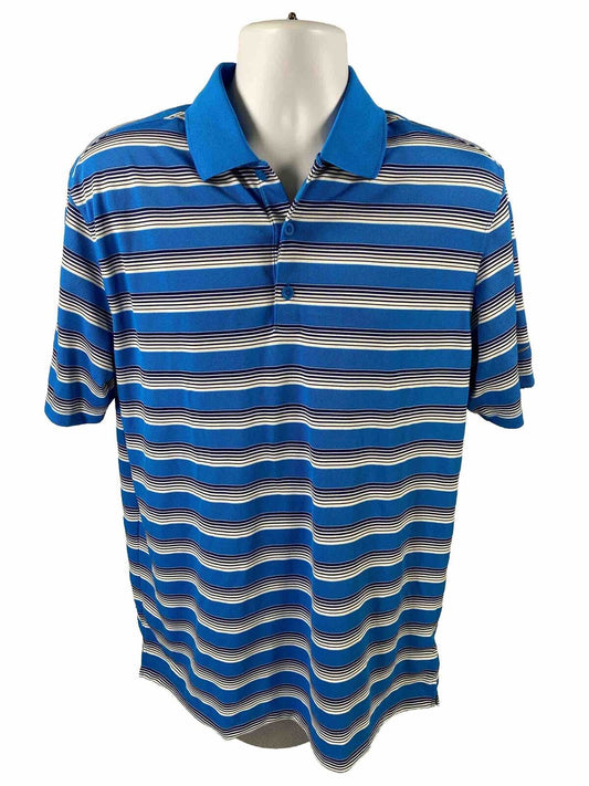 Nike Men's Blue Striped Short Sleeve Dri-Fit Golf Polo Shirt - M