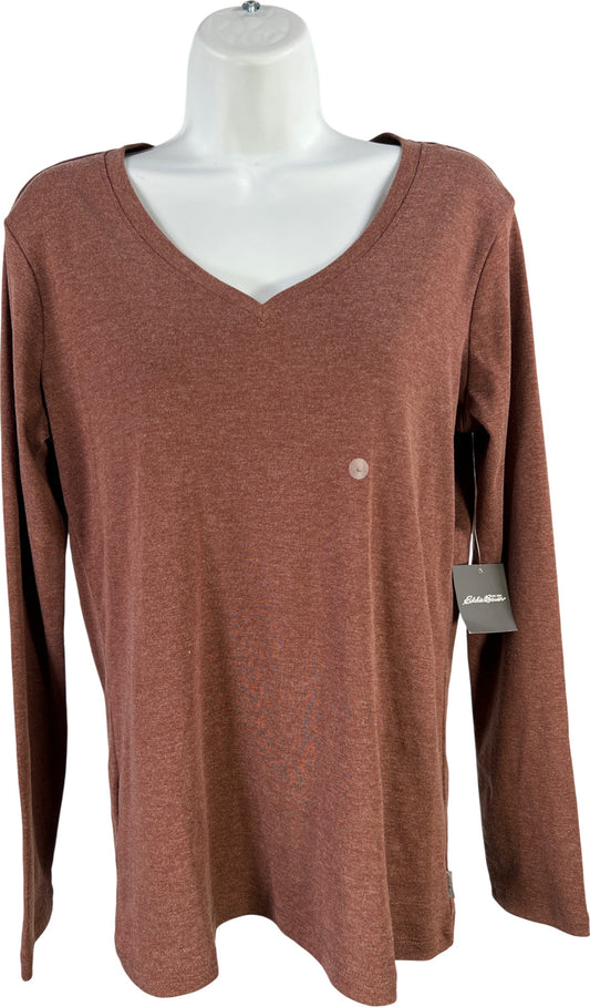 Eddie Bauer Women’s Brown V-Neck Cotton Long Sleeve Shirt - L
