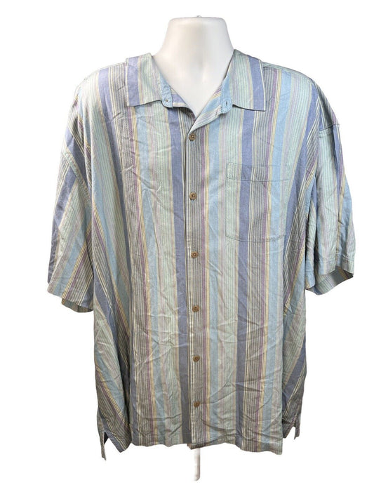 Tommy Bahama Men's Blue Striped Silk Camp Shirt - Big 3XB