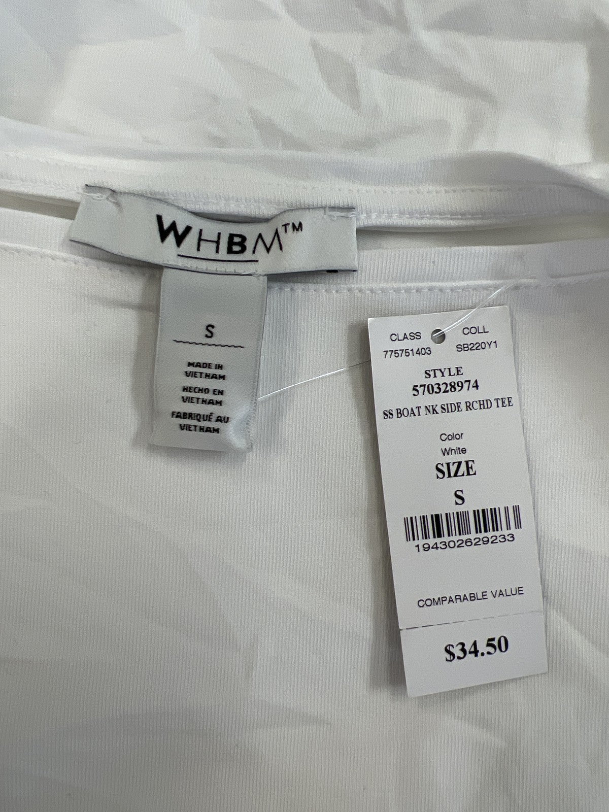 White House Black Market Women’s White Side Ruched T-Shirt - S