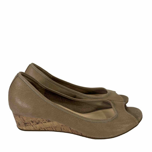 Cole Haan x Air Women's Tan Leather Open Toe Low Wedges - 8.5