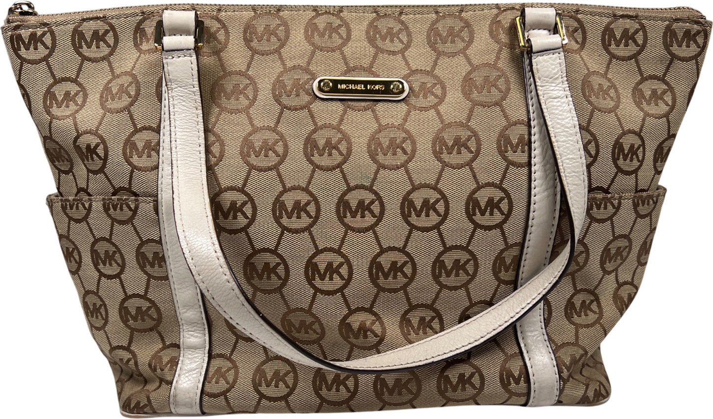 Michael Kors Women’s Beige Logo Canvas Jet Set East/West Shoulder Bag Purse