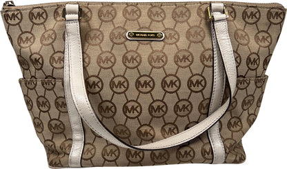 Michael Kors Women’s Beige Logo Canvas Jet Set East/West Shoulder Bag Purse