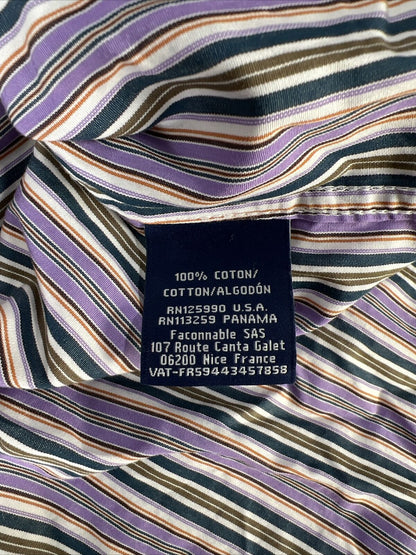 Faconnable Men's Purple Striped Deauville Button Up Dress Shirt - XL