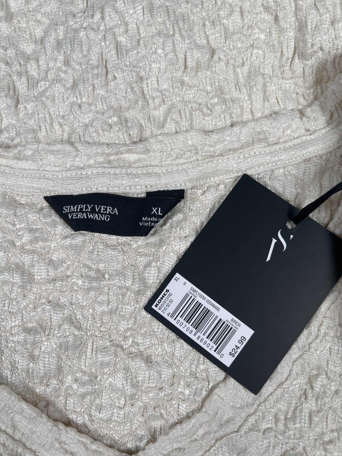 Simply Vera Wang Women’s White Birch Scrunch V-Neck Blouse - XL