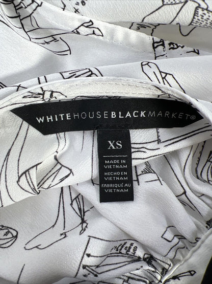 White House Black Market Women's White Graphic Sleeveless Blouse - XS