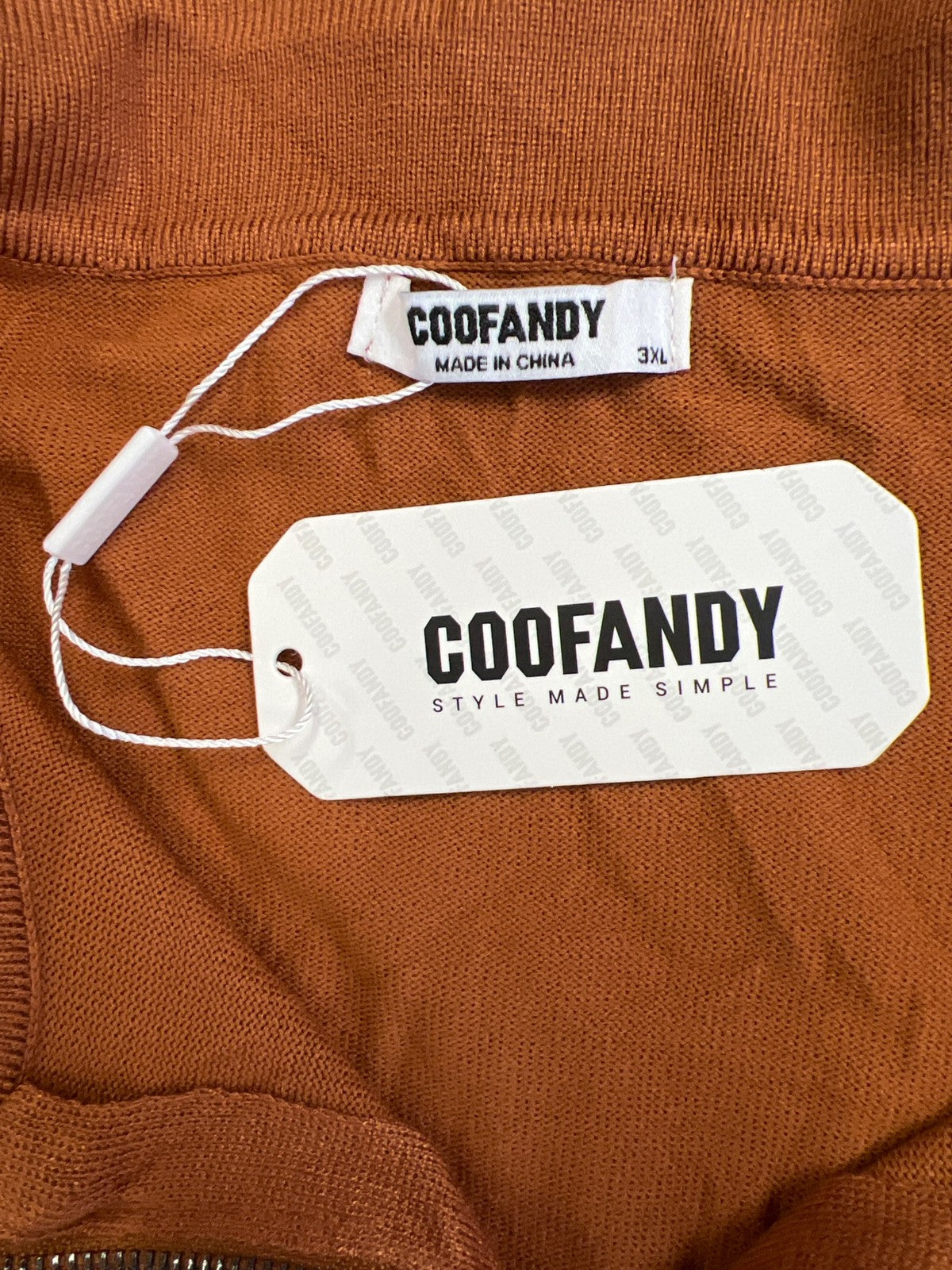 Coofandy Men’s Orange Long Sleeve 1/4 Zip Pullover Sweater - 3XL