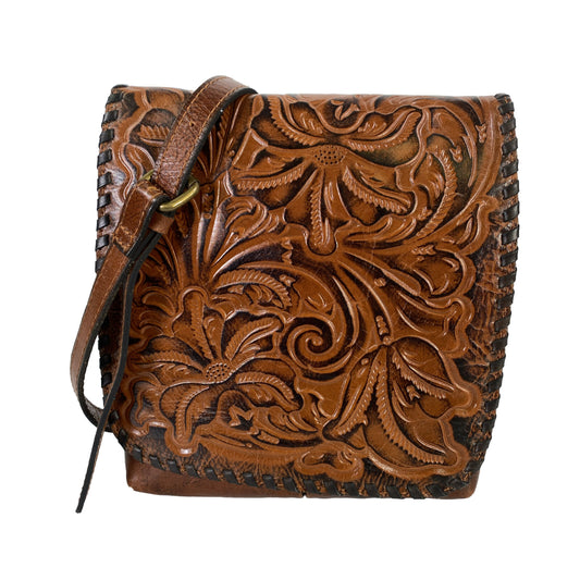 Patricia Nash Women's Brown Floral Leather Foldover Crossbody Purse