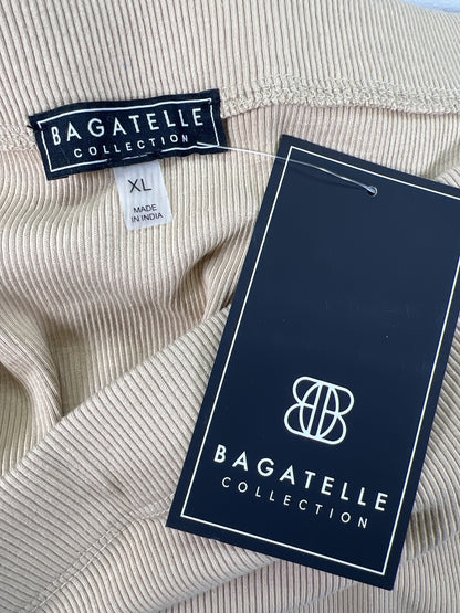 Bagatelle Women’s Beige Ribbed Straight Pull On Stretch Midi Skirt - XL
