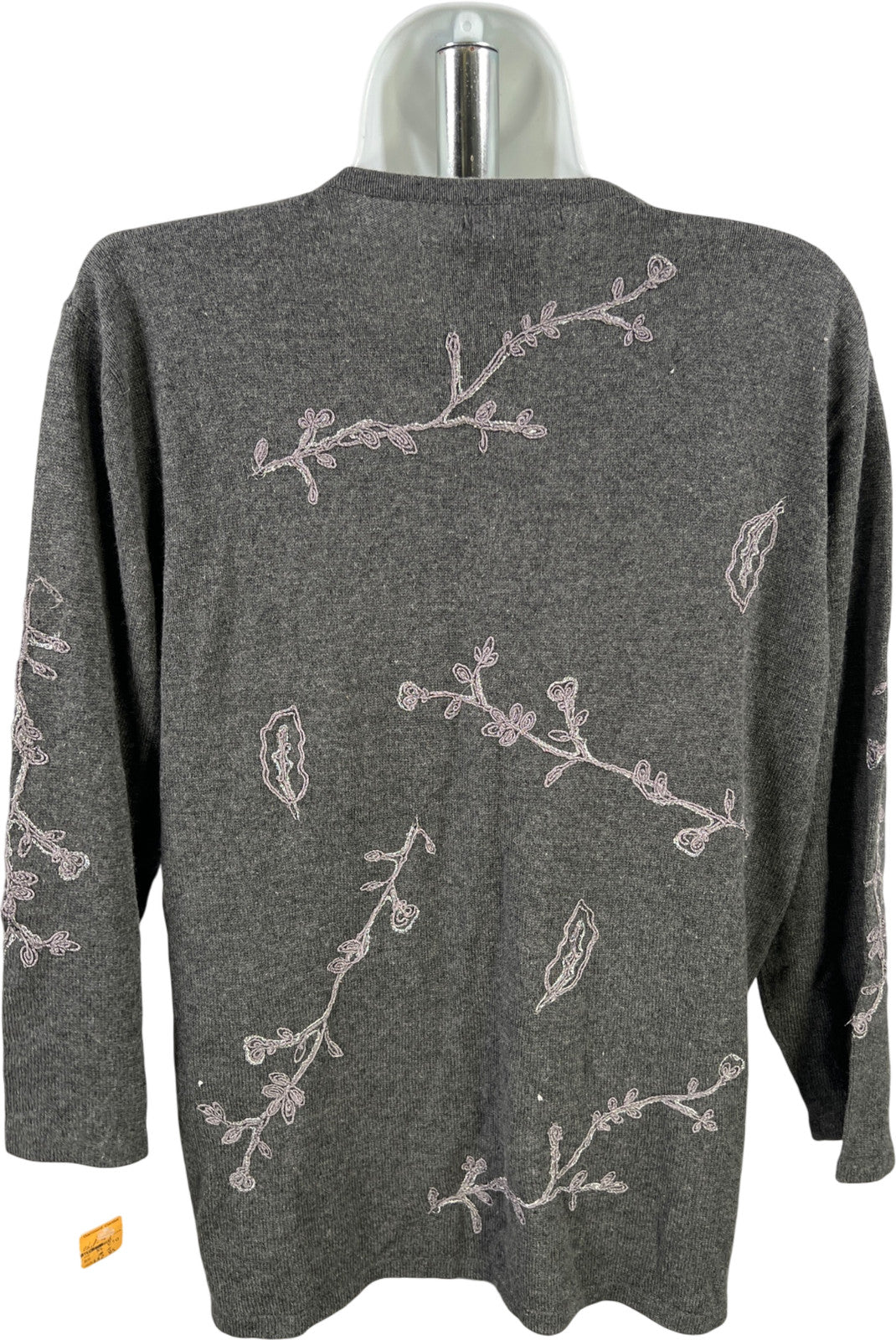 Cest City Women’s Gray Embroidered Silk/Cashmere Button Up Cardigan Sweater - XL