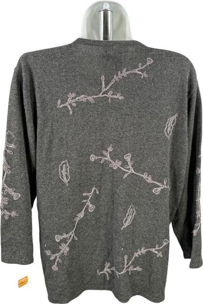 Cest City Women’s Gray Embroidered Silk/Cashmere Button Up Cardigan Sweater - XL