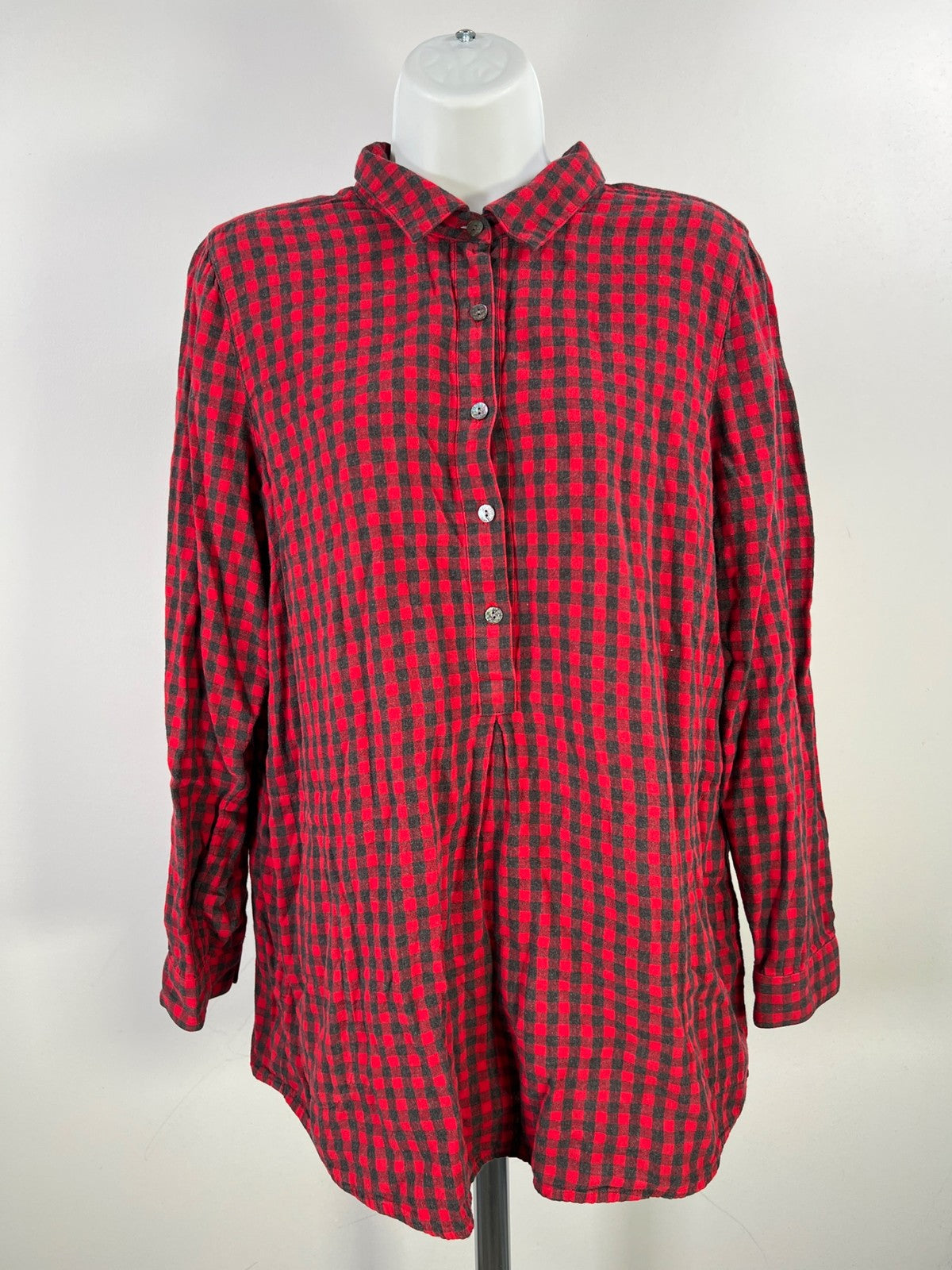 J.Jill Women’s Red Plaid Long Sleeve 1/2 Button Pullover Shirt - M