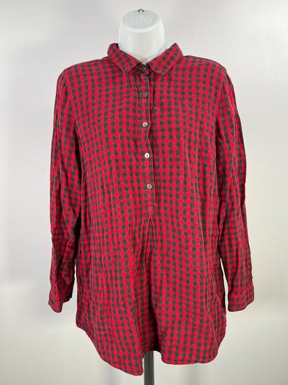 J.Jill Women’s Red Plaid Long Sleeve 1/2 Button Pullover Shirt - M