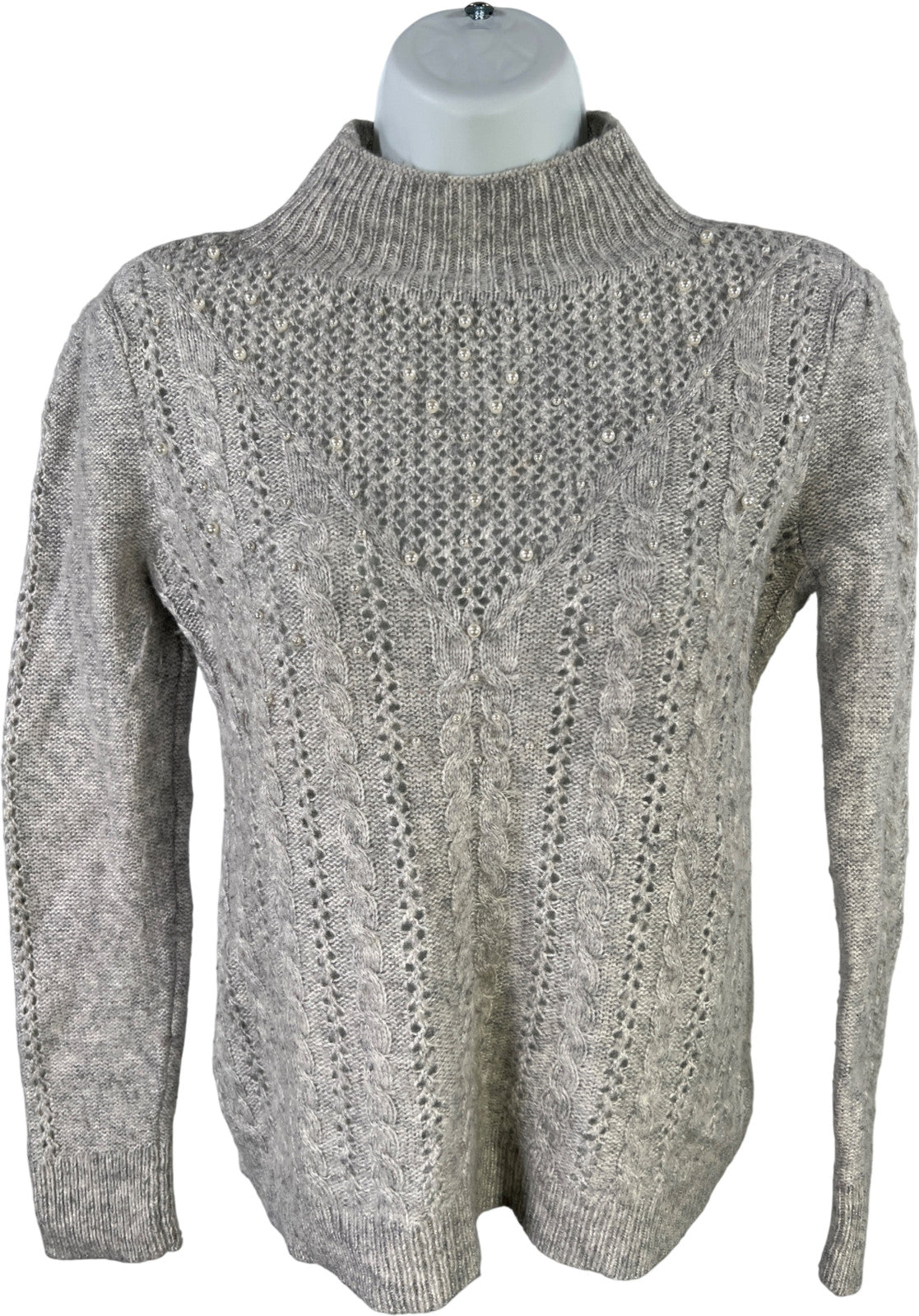 White House Black Market Women’s Gray Faux Pearl Accent Knit Sweater - S