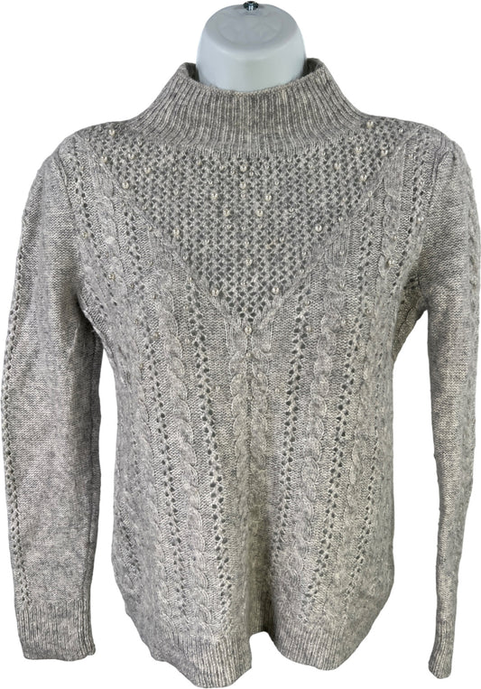 White House Black Market Women’s Gray Faux Pearl Accent Knit Sweater - S