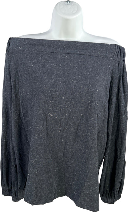 LOFT Women’s Blue Metallic Off The Shoulder 3/4 Sleeve Blouse - L