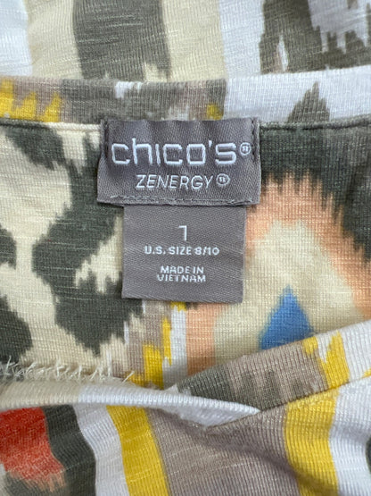 Chico’s Zenergy Women’s Yellow/White 3/4 Sleeve V-Neck Shirt - 1/US 8