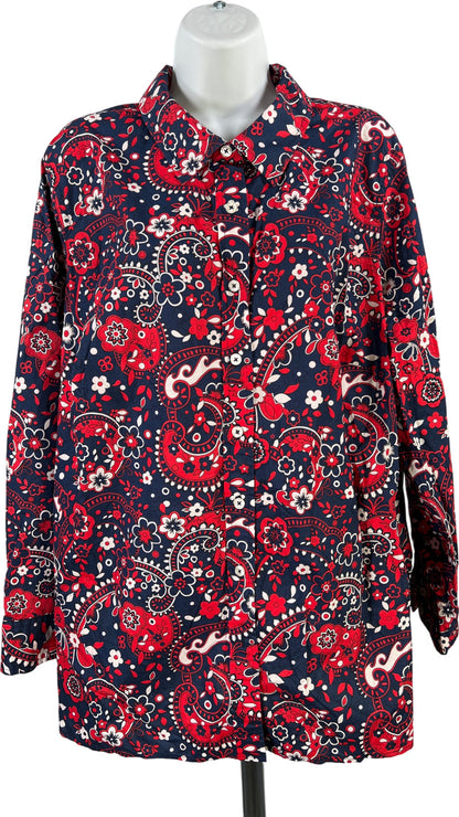 Talbots Women’s Red/Blue Long Sleeve Button Up Shirt - Plus 2X