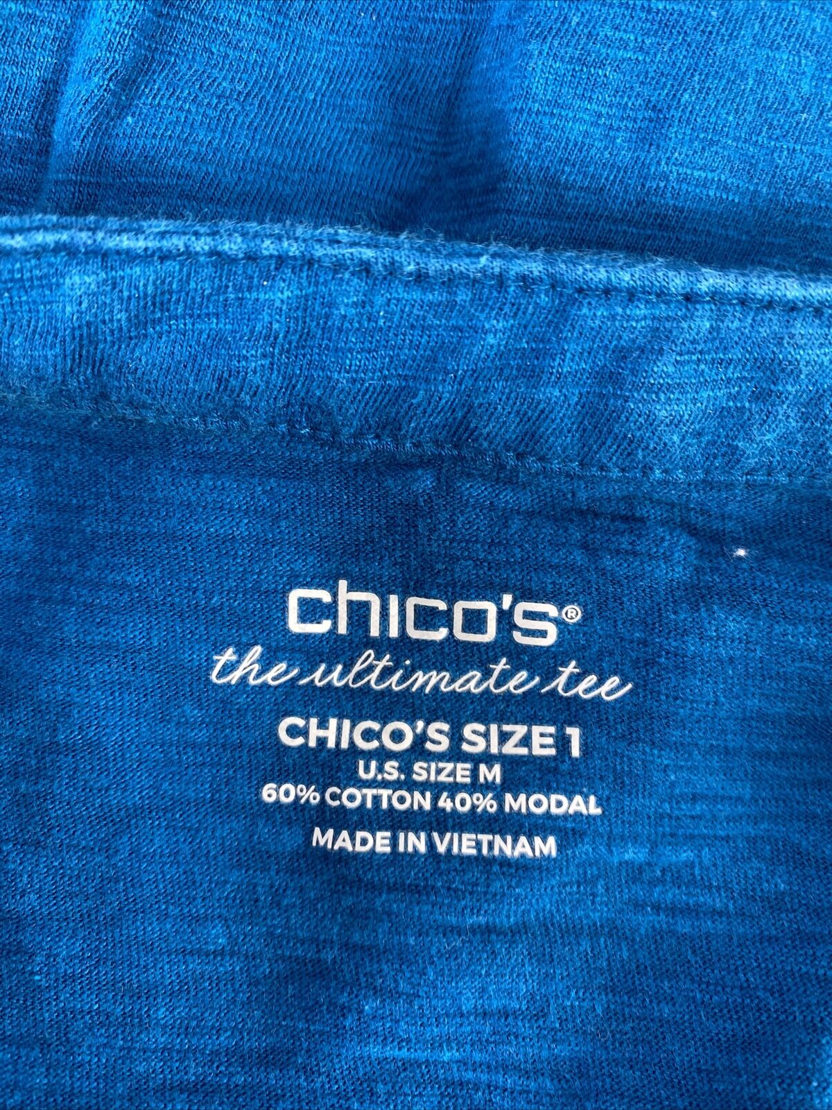 Chico's Camiseta Ultimate de manga 3/4 con cuello en V azul para mujer - 1/US M
