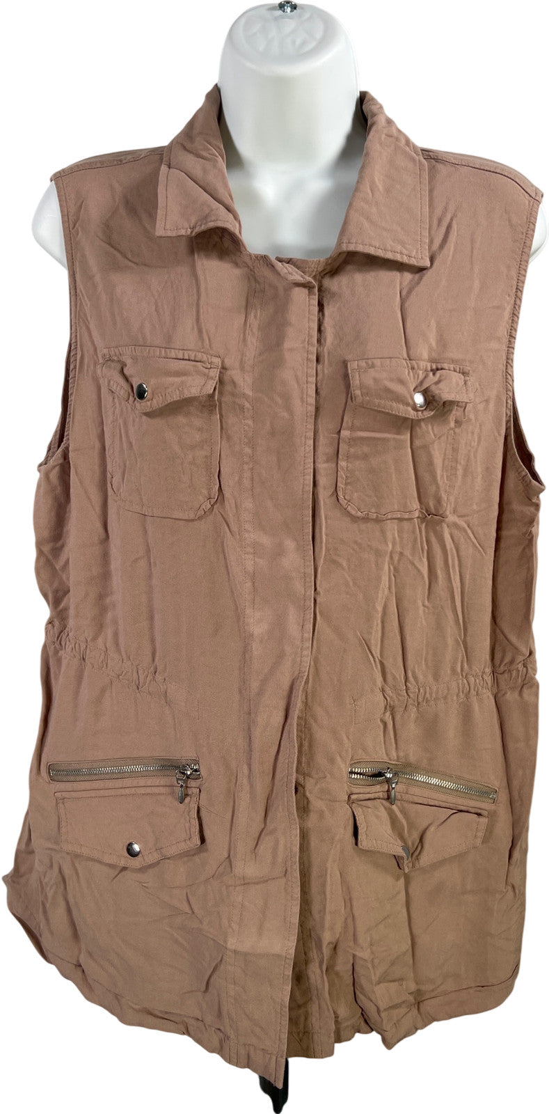Chico’s Women’s Light Brown Sleeveless Snap Close Cargo Vest - 2/US L