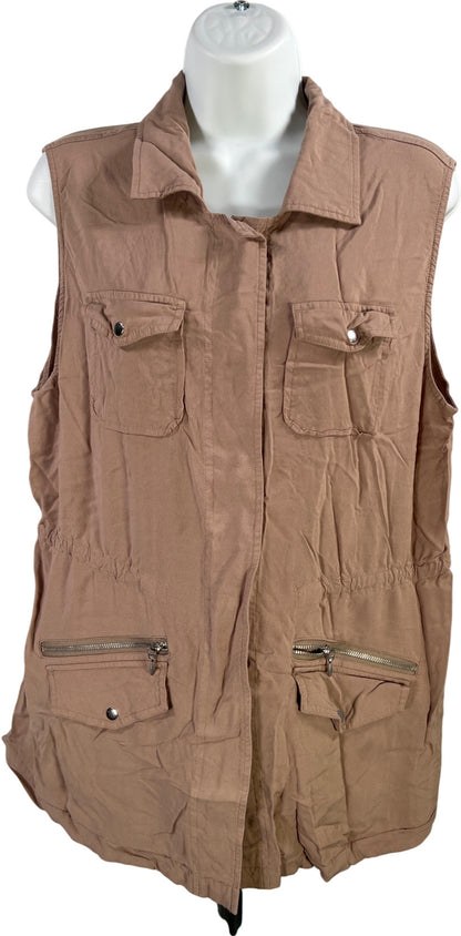 Chico’s Women’s Light Brown Sleeveless Snap Close Cargo Vest - 2/US L