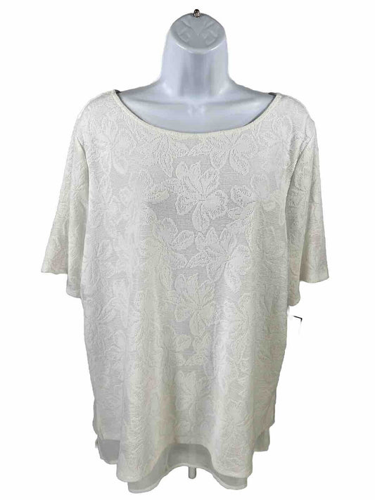 NEW Dana Buchman Women's White Floral Knit Blouse Top - XL
