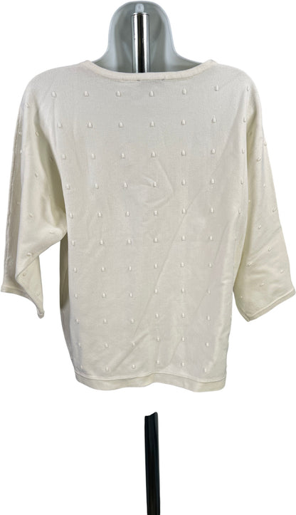Tahari Women’s White/Ivory Textured Front 1/2 Sleeve Sweater - M