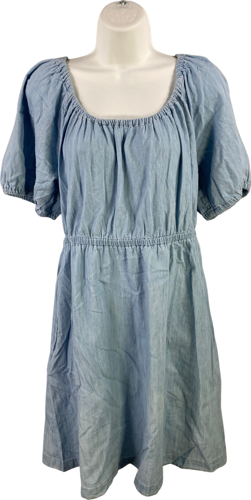 Old Navy Women’s Blue Chambray Open Bow Back Short Sleeve A-Line Dress - L