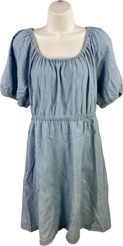 Old Navy Women’s Blue Chambray Open Bow Back Short Sleeve A-Line Dress - L