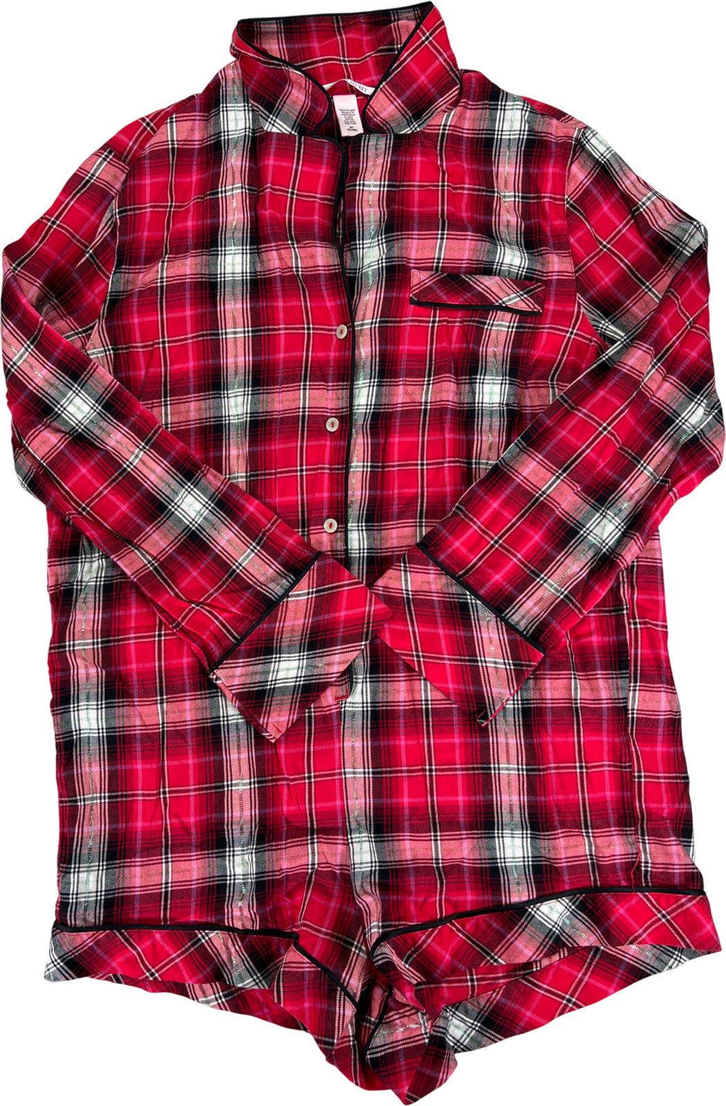 Victoria’s Secret Women’s Red Holiday Plaid Long Sleeve Pajama Romper - M