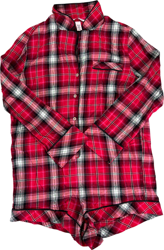 Victoria’s Secret Women’s Red Holiday Plaid Long Sleeve Pajama Romper - M