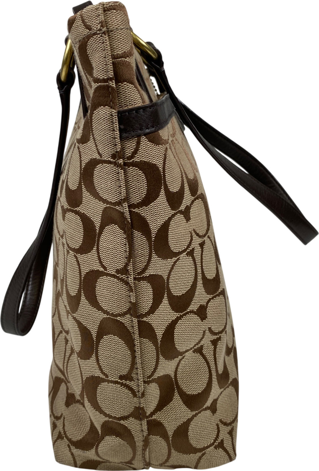 Coach Women’s Brown Signature Stripe Canvas Zip Close Tote Bag Purse