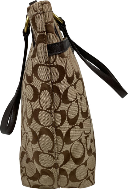 Coach Women’s Brown Signature Stripe Canvas Zip Close Tote Bag Purse