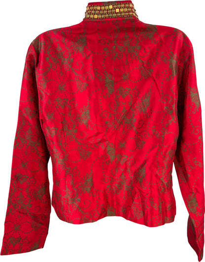 Chico’s Women’s Red/Gold Beaded Lightweight Blazer Jacket - 1/US M