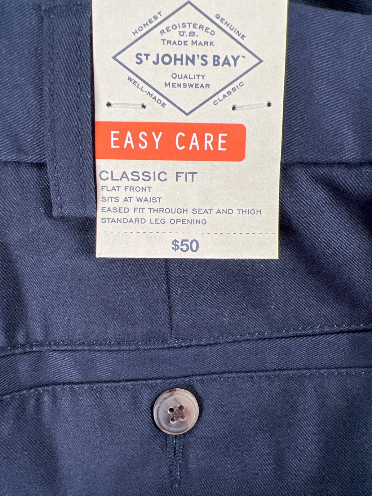 St.Johns Bay Men’s Navy Blue Classic Fit Flat Front Khaki Pants - 36x29