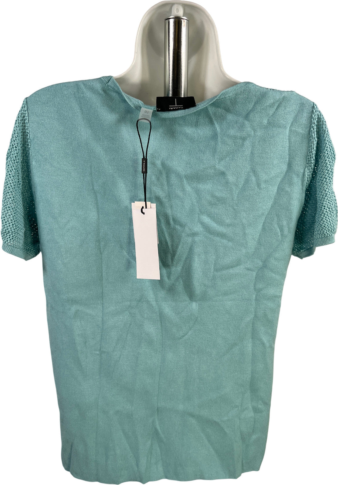 T Tahari Women’s Blue Short Sleeve Mesh Knit Sweater - L