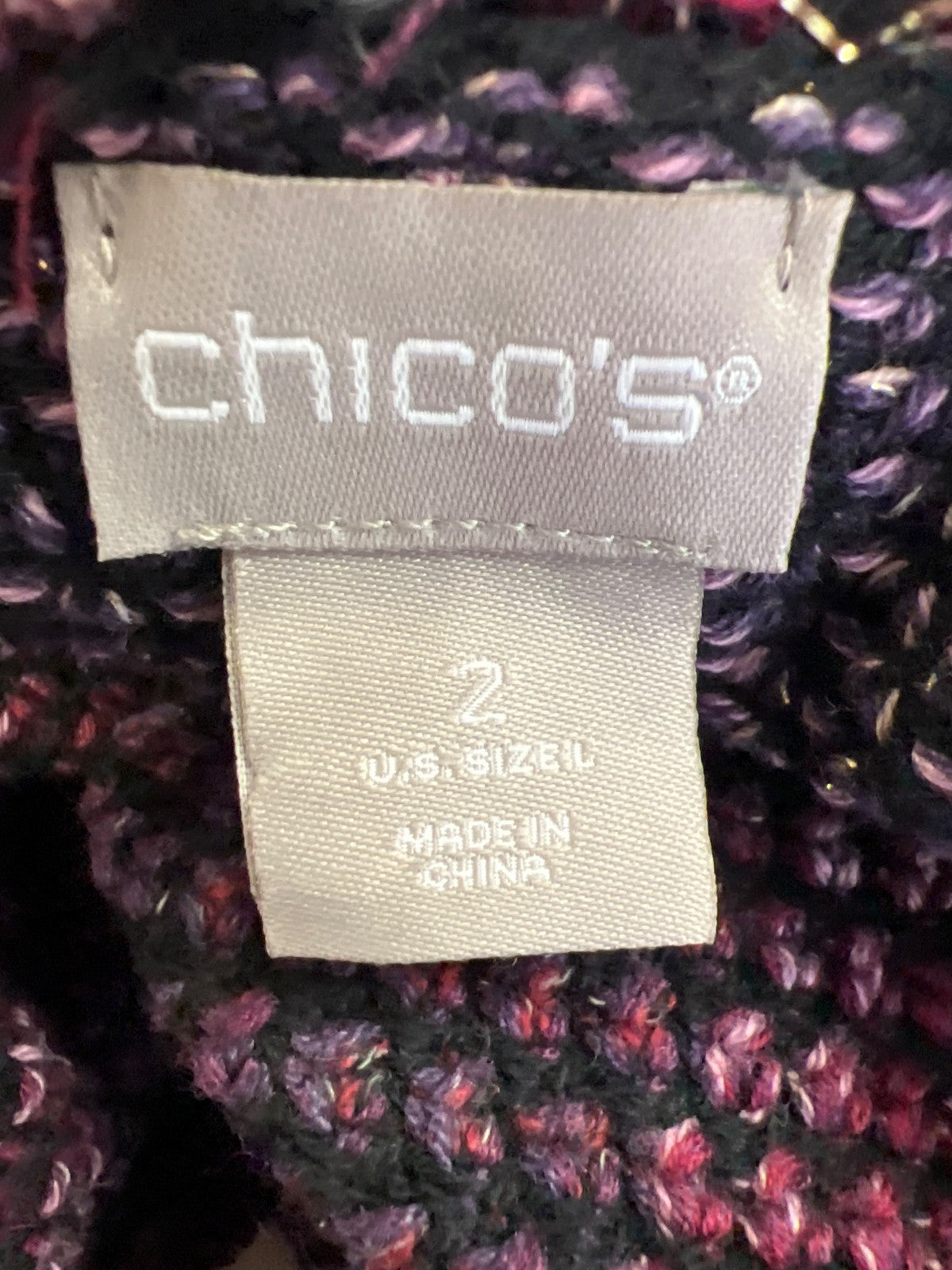 Chico’s Women’s Purple Fringe Trim Long Sleeve Open Cardigan Sweater - 2/L