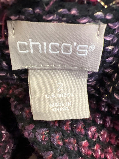 Chico’s Women’s Purple Fringe Trim Long Sleeve Open Cardigan Sweater - 2/L