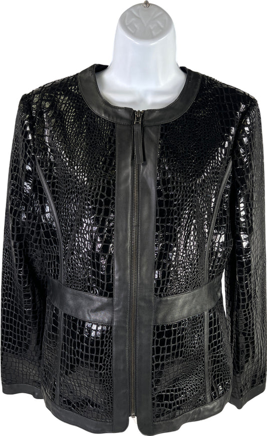 NEW Dana Buchman Women’s Black Textured Faux Leather Full Zip Basic Jacket - S