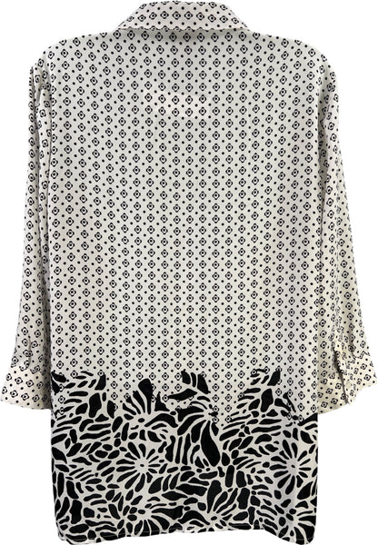 Chico’s Women’s White/Black Button Up 3/4 Sleeve Blouse - 1/US M