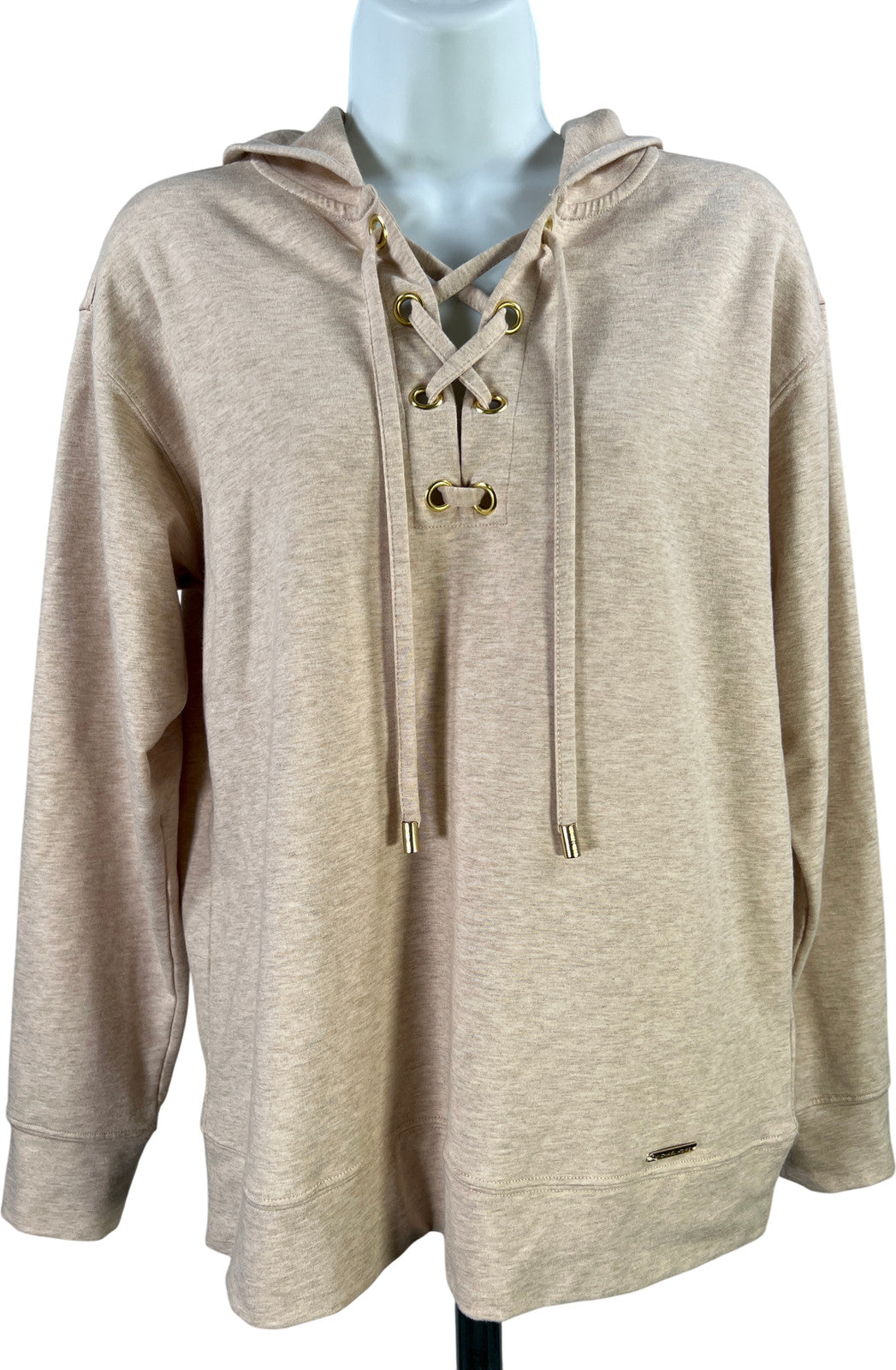 Michael Kors Women’s Beige Heather Lace Up Front Hooded Shirt - S