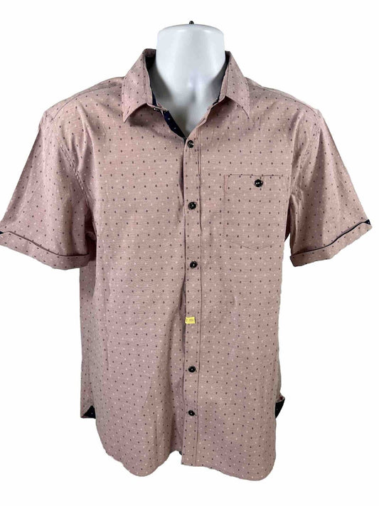 7Diamonds Men's Pink Short Sleeve Casual Button Up Shirt - L
