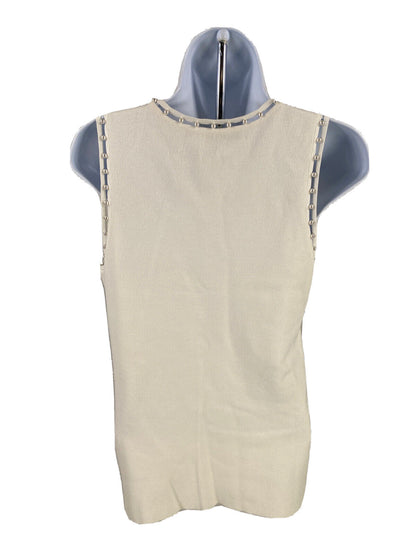 White House Black Market Womens White Faux Peal Ladder Stitch Sweater -XS