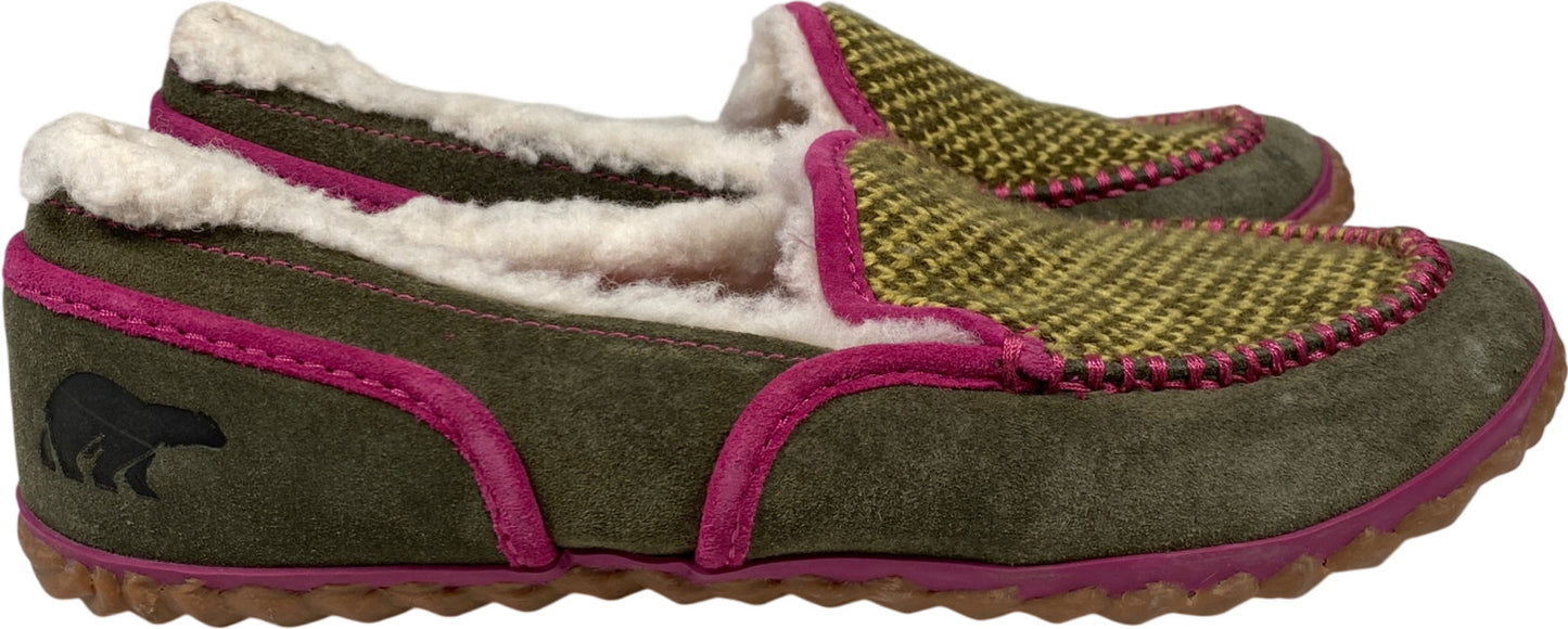 Sorel Women’s Green/Pink Suede Tremblant Sherpa Lined Moccasins - 9