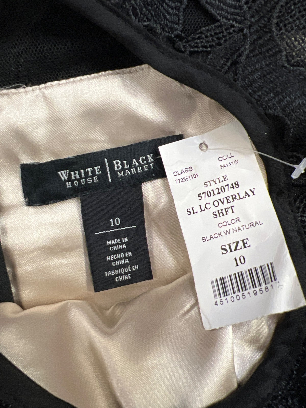 White House Black Market Women’s Black Lace Sleeveless Shift Dress - 10