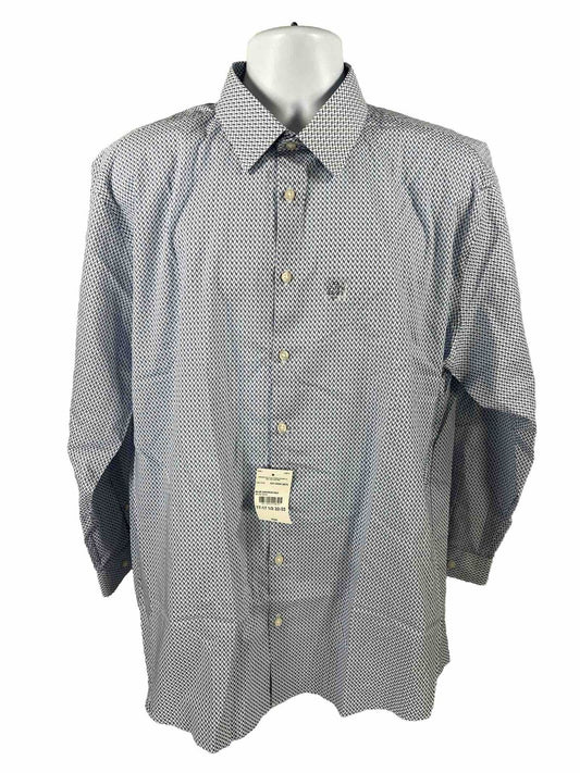 NEW JF J.Ferrar Mens Blue/White Slim Fit Long Sleeve Button Up Shirt - XL