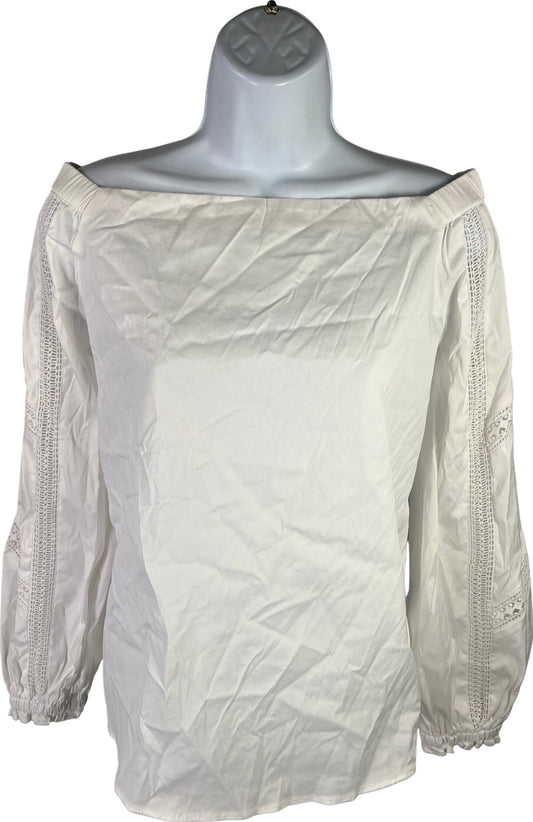 White House Black Market Women’s White Lace Inset Off The Shoulder Blouse - XS