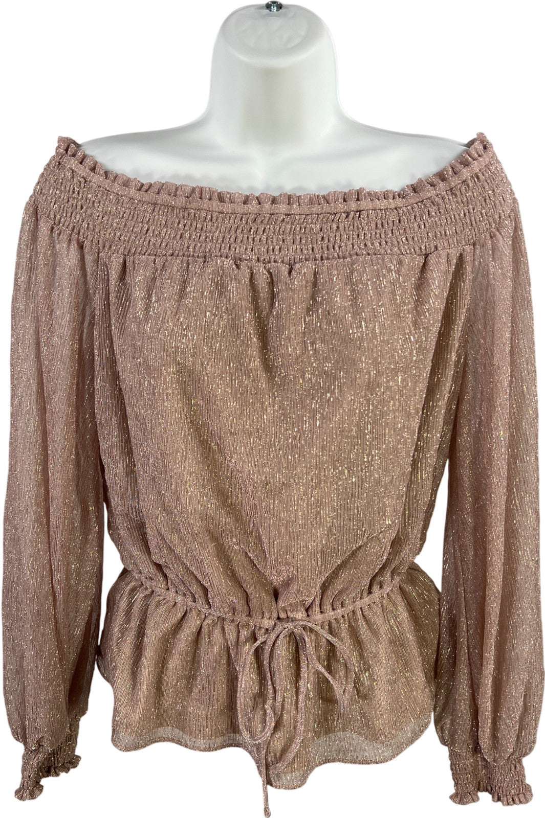 White House Black Market Women’s Pink/Purple Metallic Cinched Waist Blouse - S