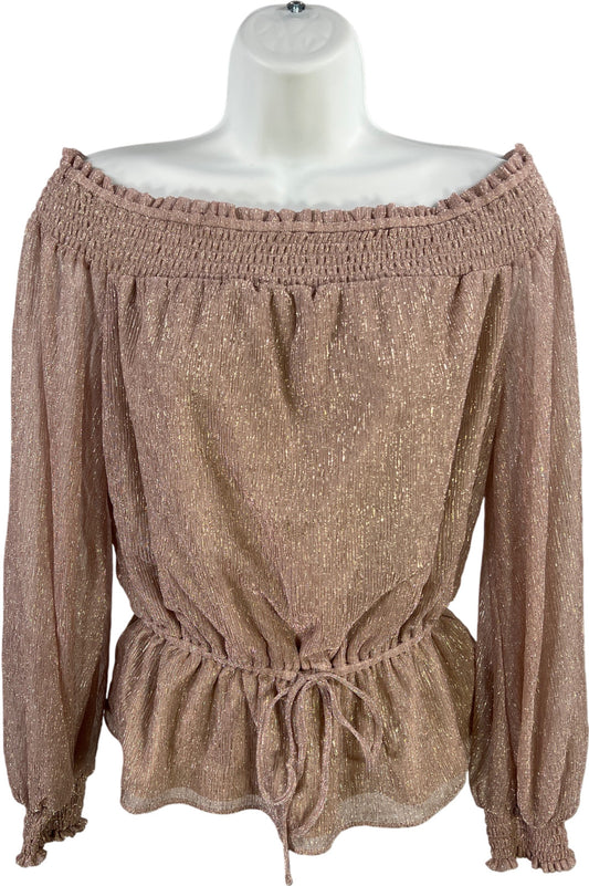 White House Black Market Women’s Pink/Purple Metallic Cinched Waist Blouse - S