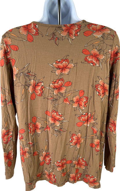 J.Jill Women’s Brown Floral Wearever Collection Long Sleeve Shirt - M Petite